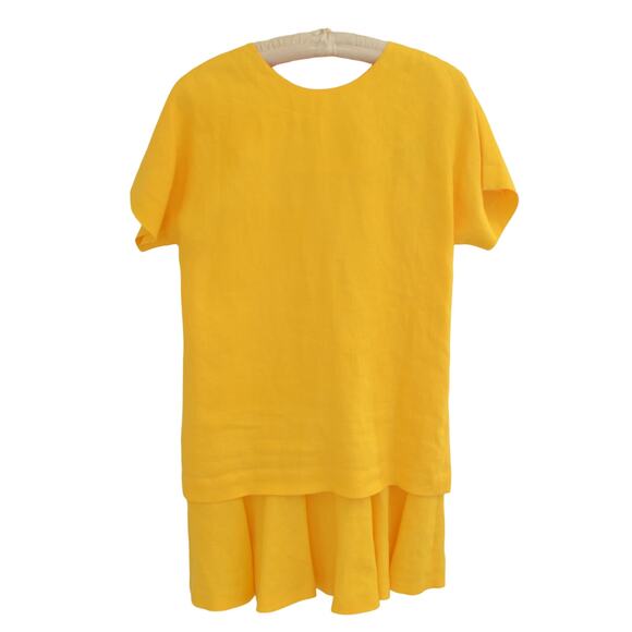 Vintage Yellow Linen 80s Back Button Dress - Picture 4 of 6